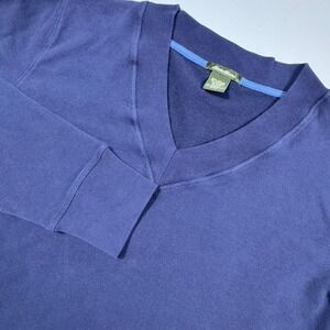 Eddie Bauer Mens XXL V-Neck Sweater Sweatshirt Navy Blue Long Sleeve Pullover